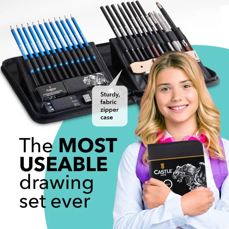 40-Piece Premium Drawing and Sketching Set with Step-by-Step Tutorial for Artists Professionals and Beginners Featuring High-Qu