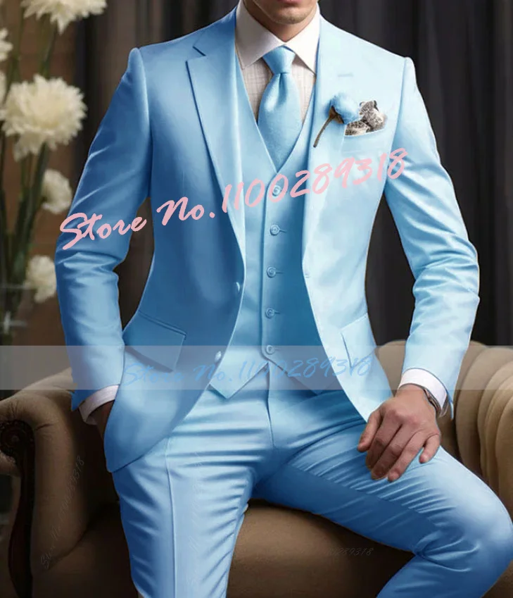 Ternos masculinos elegantes de casamento, blazer slim fit, 3 peças, jaqueta, calças, colete, fantasia de luxo, festa formal, roupas masculinas