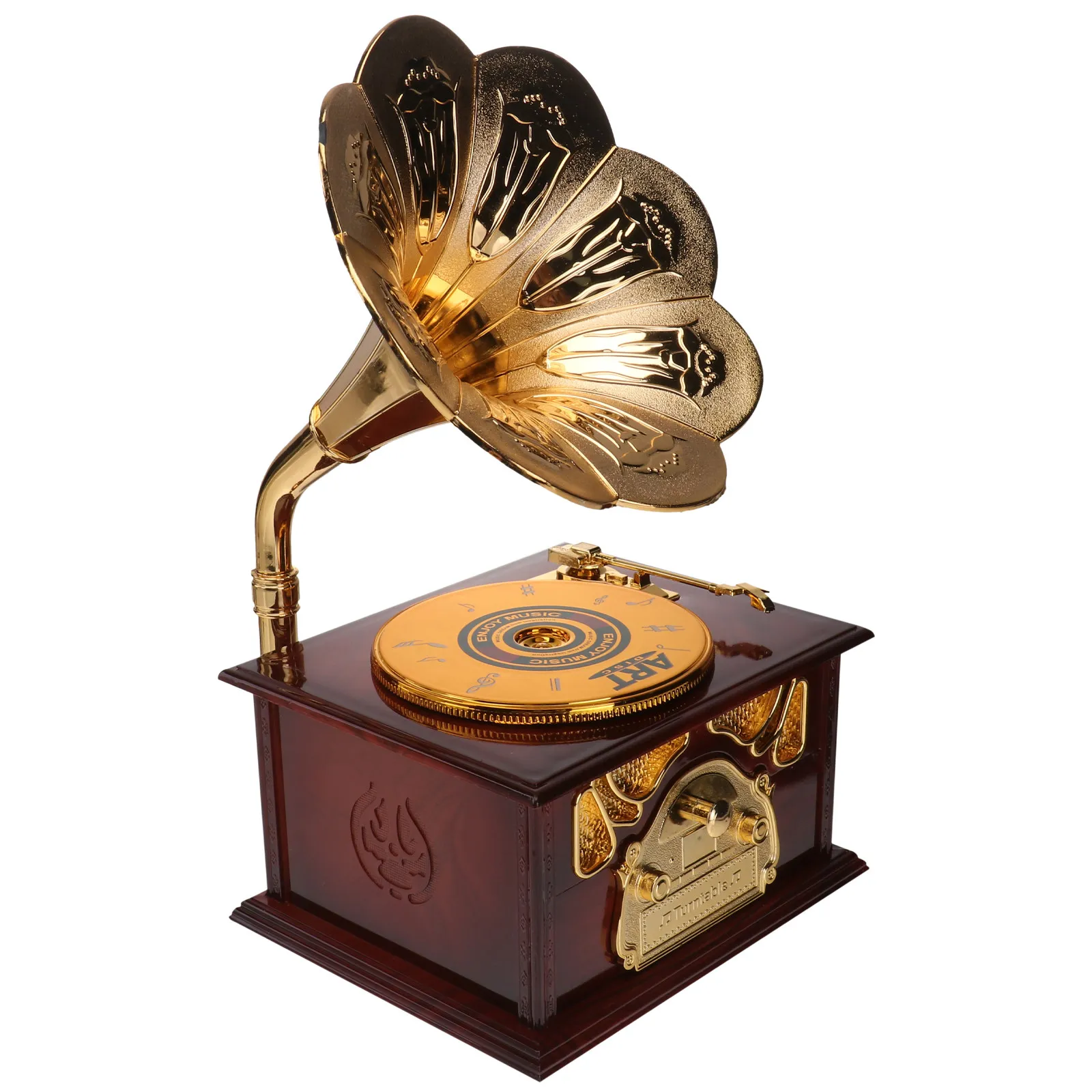 1Pcs Creative Retro Music Box Phonograph Design Smooth Surface Desktop Decor for Home Office Vintage Romantic Atmosphere Present