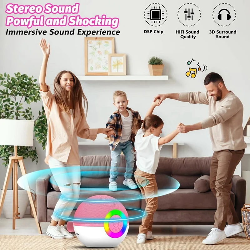 BNVN-mesin Karaoke Mini dengan 2 mikrofon, mainan mikrofon lagu Bluetooth portabel dengan lampu LED, hadiah ulang tahun Natal untuk anak-anak