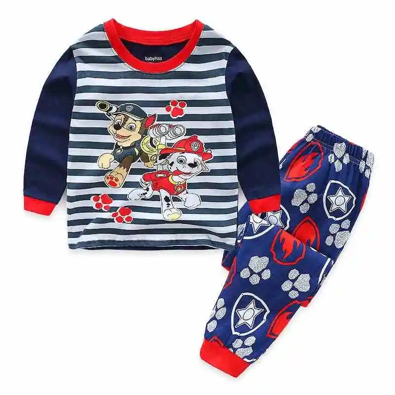 Children'S Cartoon Pajamas Thin Style Baby Boy Air Conditioning Suit Long Sleeved Pure Cotton  Spring And Autumn Home Suit Set