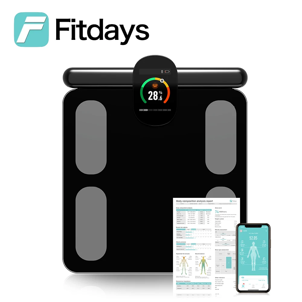 Fitdays Smart Body Composition Scale Hands 8 Electrodes Bioimpedance Balance Scale Professional Gym Smart Body Fat Scale