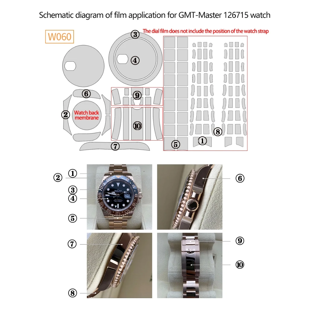 Watch Film for Rolex GMT‑Master II 126715 Oyster Bracelet Full Set Anti‑Fingerprint High‑Transparent Protective Film