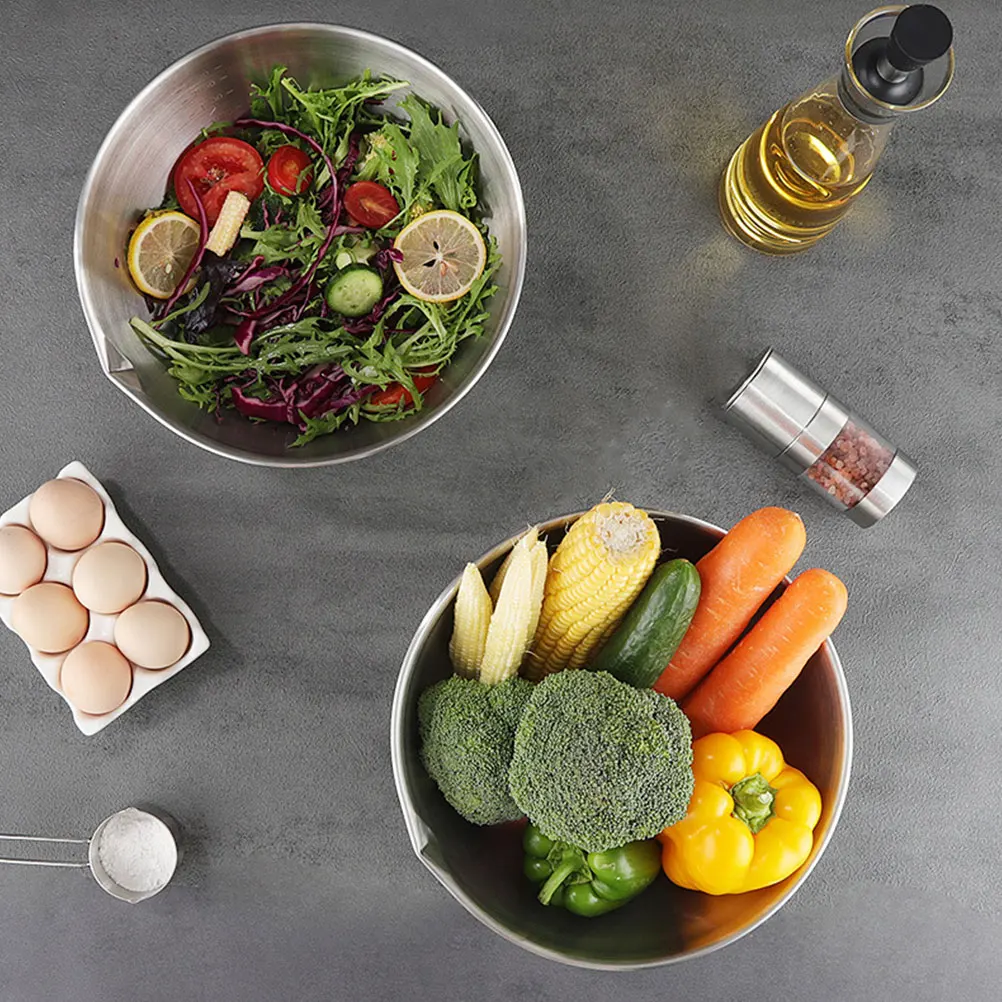 

Compact Lightweight 20Cm Stainless Steel Kitchen Mixing Bowls With Uniform Drain Holes Salad Holder Antiskid Design