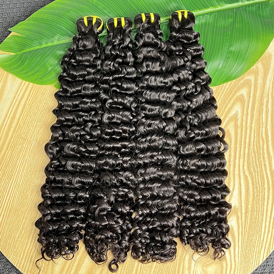 Fasci di capelli umani ricci doppi disegnati Colore nero naturale 10 "-30" Estensioni di tessitura dei capelli vergini grezzi non trattati al 100% all'ingrosso