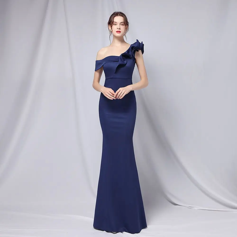 White One Shoulder Evening Dress Women's Light Luxury High end Birthday Elegant Fishtail Long Dress 2024 Summer New Ball Dress