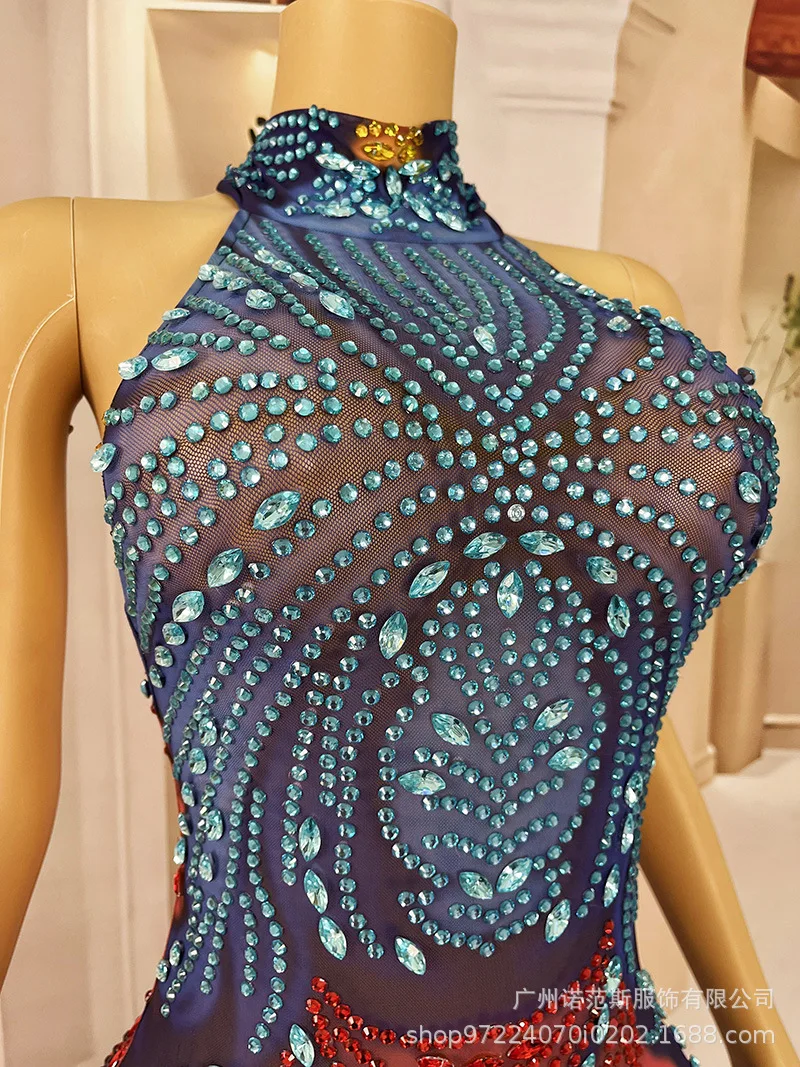 2025 Guochao الألوان المتناقضة شخصية الشارع موضة حفلة كوس فستان كوكتيل حفلة سهرة المرأة مجموعة المرحلة أغنية فستان