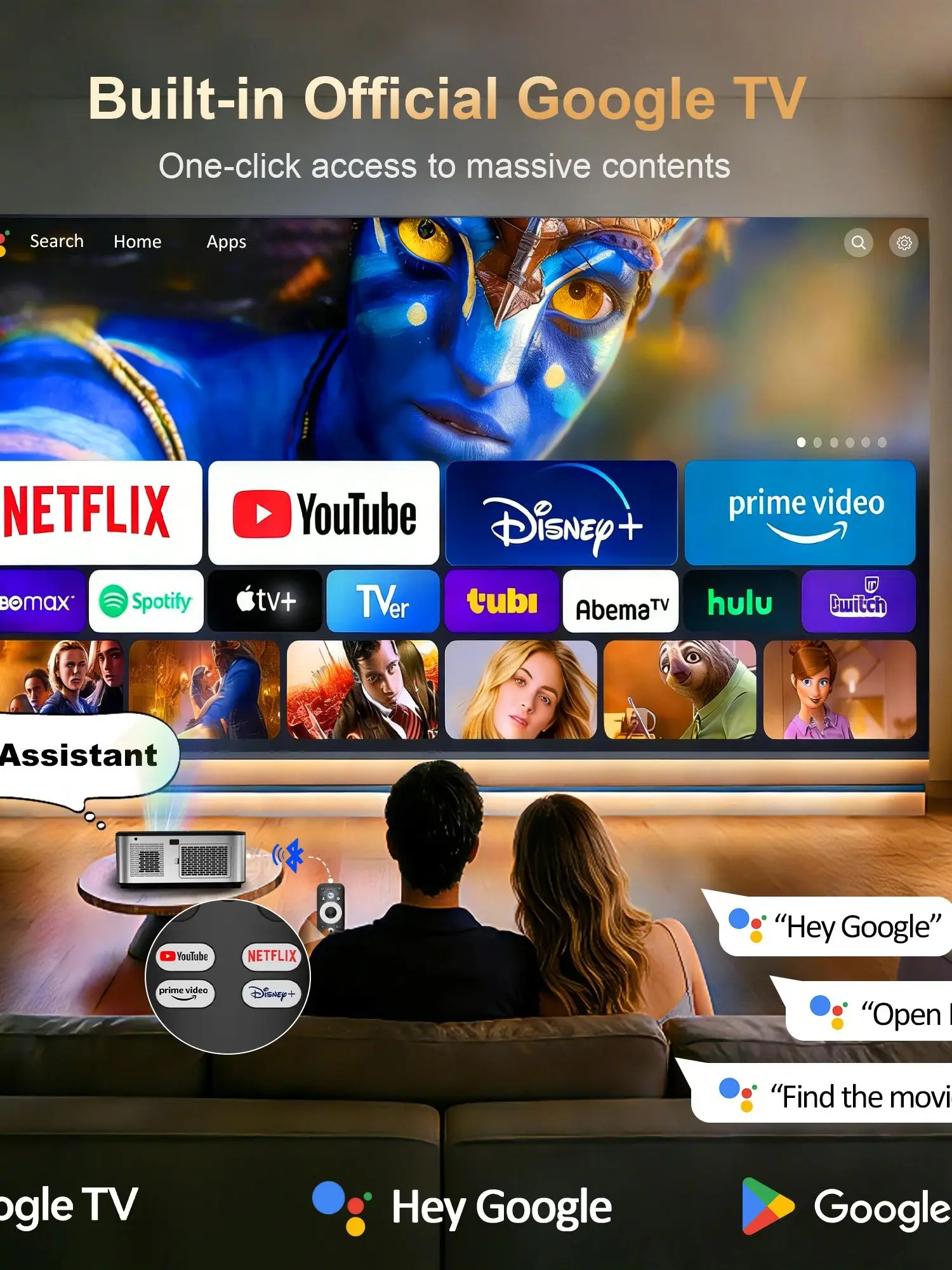 HORLAT T09MAX Google TV Projektor Full HD 1080P Android Beamer 2000 ANSI Lumen WiFi 6 3D 4K Unterstützung Smart Home Theater Projektor