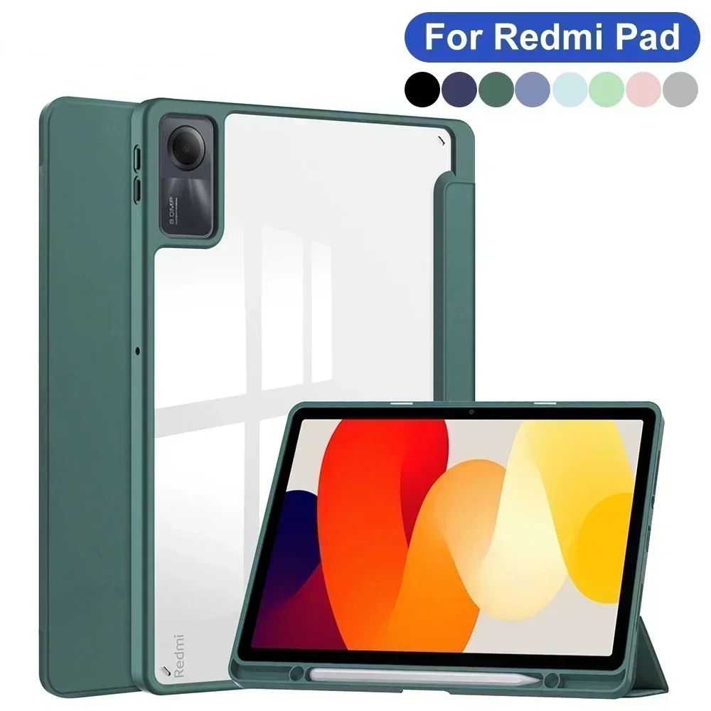 Coque arrière rigide transparente pour Xiaomi Redmi Pad SE, housse de réveil et de sommeil, 11"