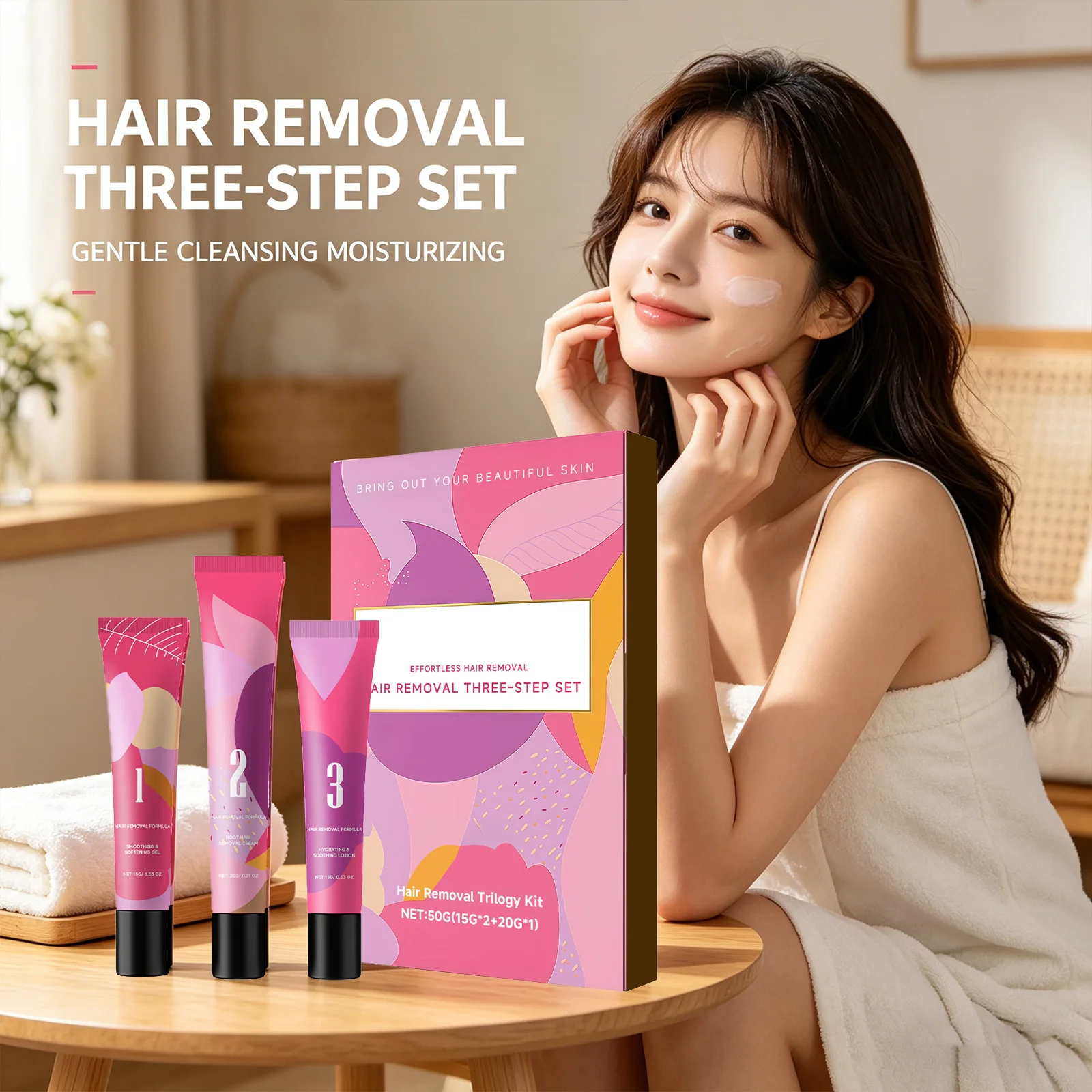 Facial Hair Removal Three-Step Kit Gentle Remove Hair Smoothing Refreshing Texture Suitable for Sensitive Skin Removal Cream Set