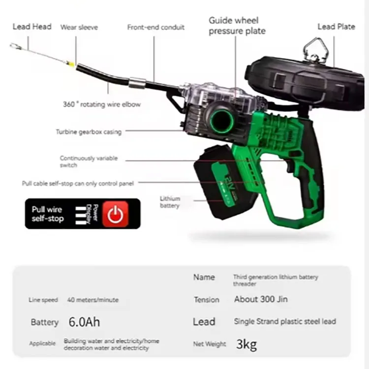 New Cordless Electrical Wire Puller Machines Threading Machine Electric Concealed Tube Threader Conduit Pipe Threader