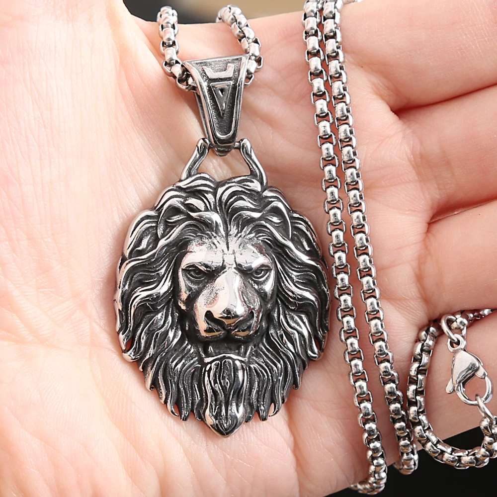 فاسق خمر الأسد رئيس قلادة قلادة للرجال بنين القوطية 316L الفولاذ المقاوم للصدأ الحيوان القلائد خاتم هدايا مجوهرات أنيقة بالجملة #6