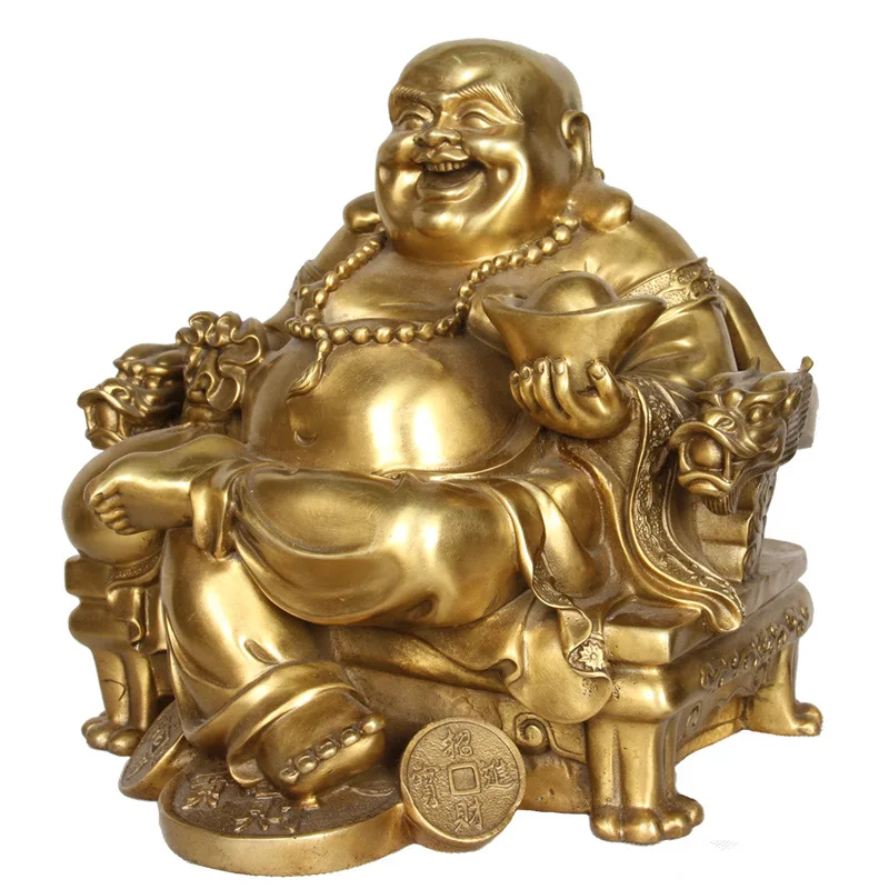 

Lucky Maitreya Statue Feng Shui Ornaments Open Light Pure Copper Crafts Treasures Wealth Buddha Home Car Decoration