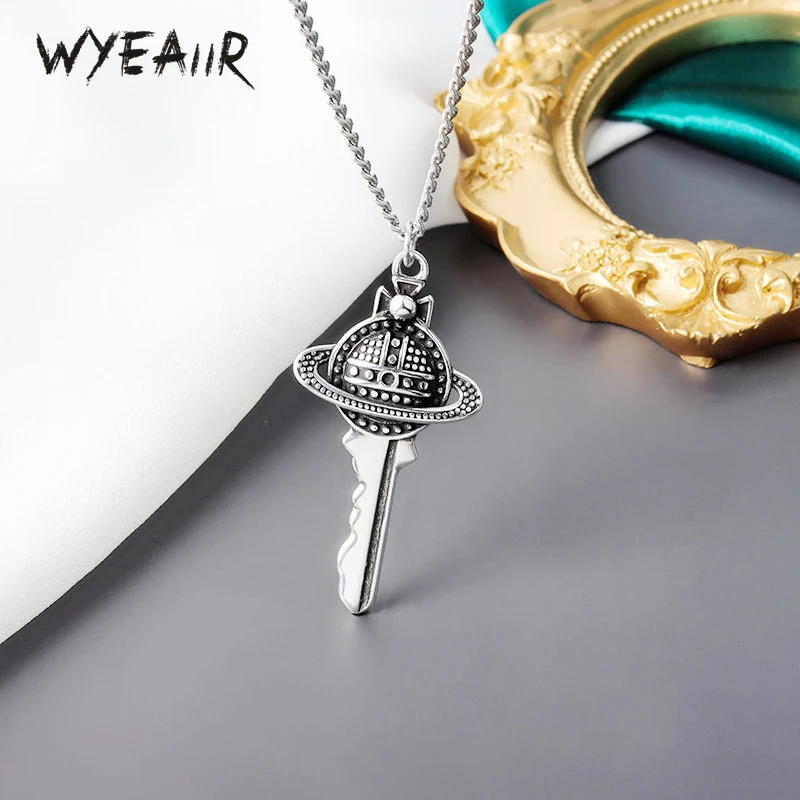 WYEAIIR Retro Thai Silver Planet Key 925 Sterling Silver Pendant Necklace For Women Luxury Jewelry