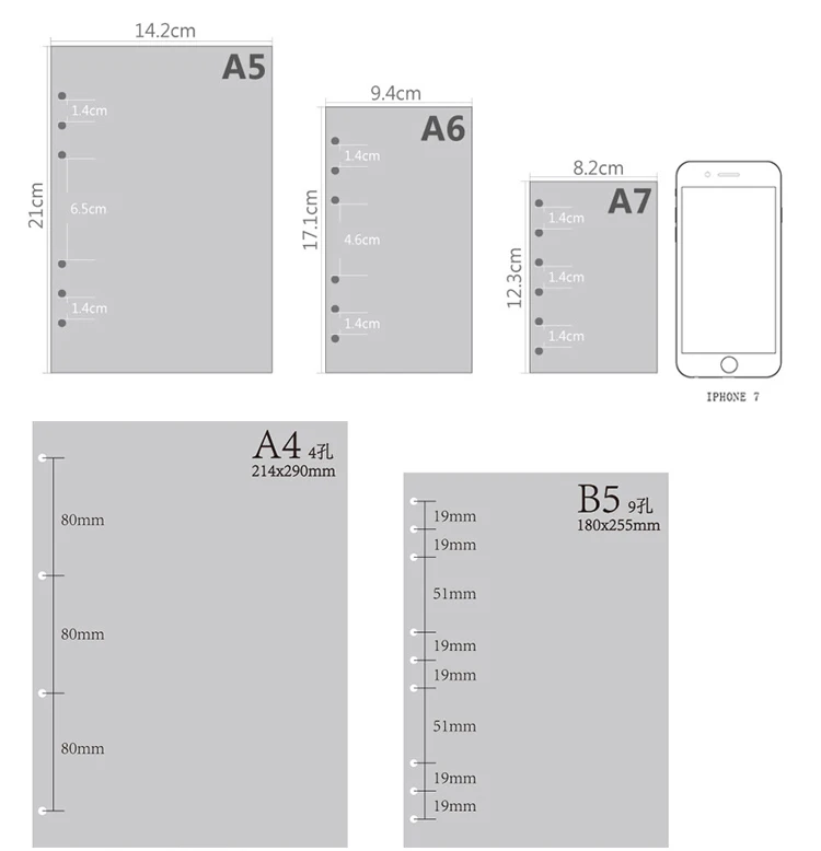 Rulers 80 Pages Scrap Booking Planner Organizer Refills Papers for 6-Rings Binder Notebook A5 A6 A7