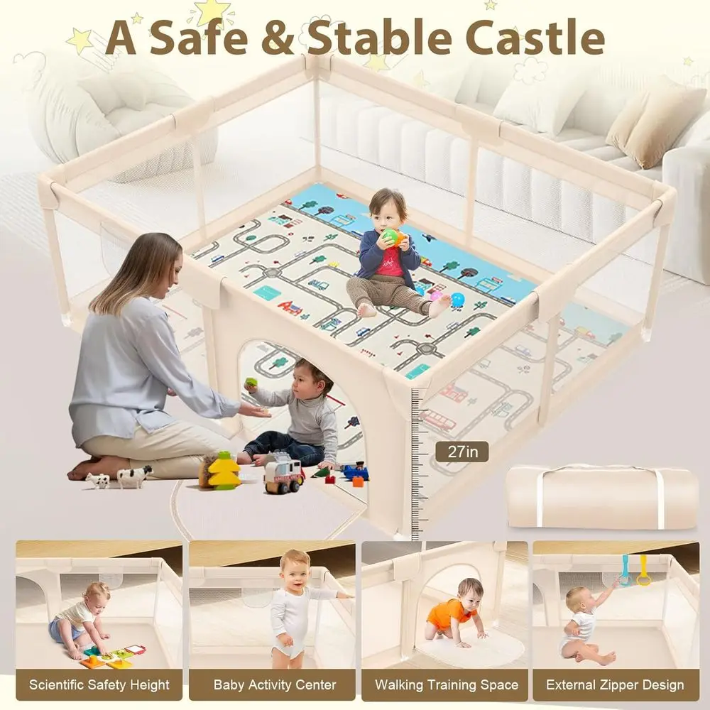 Parc pour bébé extra large avec tapis souple – Jardin de jeu 79 x 71 pouces pour nourrissons, tout-petits et utilisation en extérieur