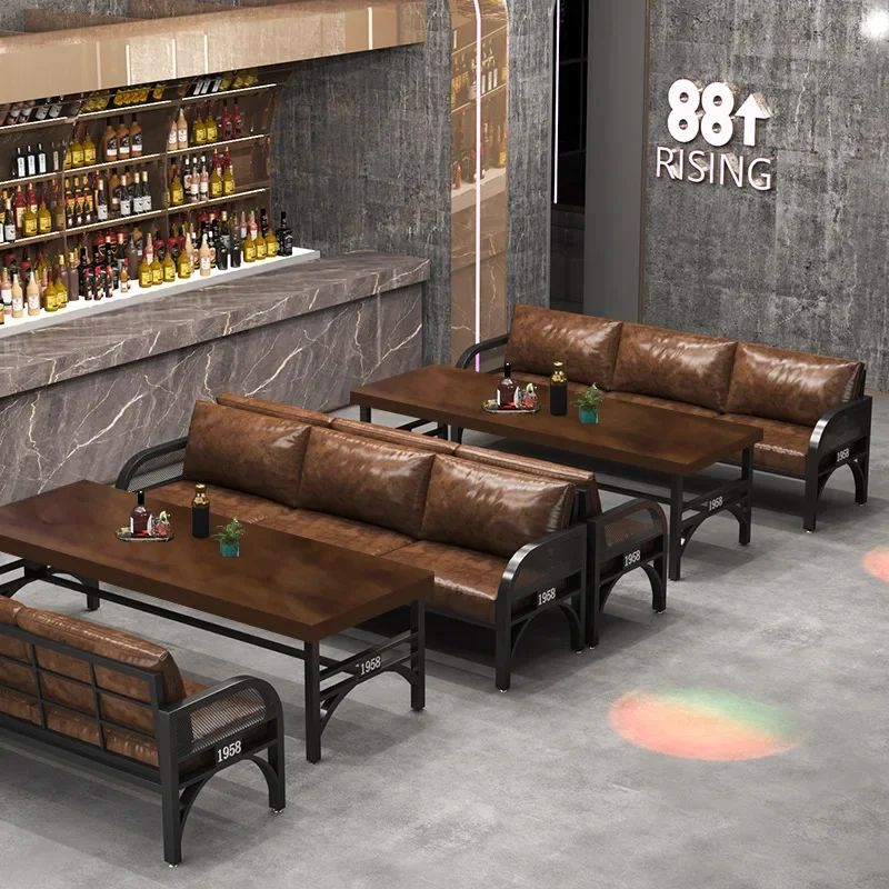 

Retro industrial style solid wood tables and chairs bar clear bar barbecue shop bistro music restaurant commercial booth sofa