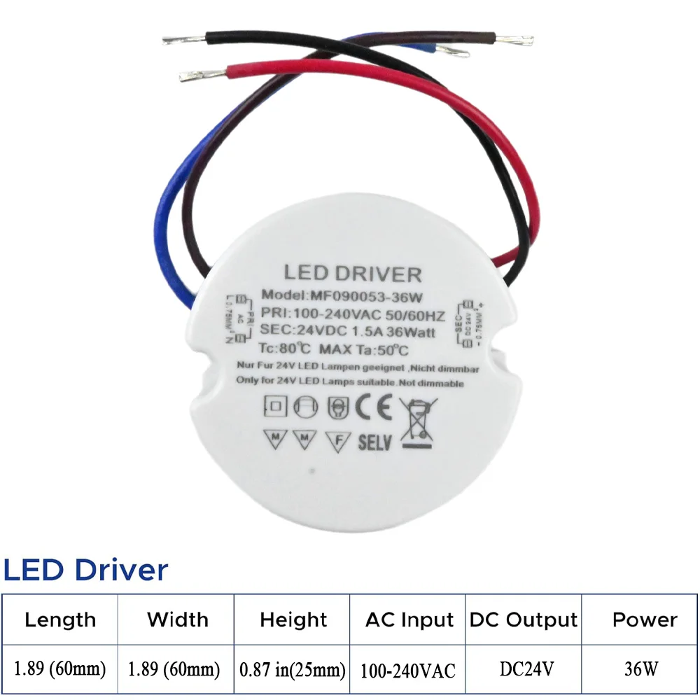 24W 30W 36W runder LED-Treiber Ultraschlankes LED-Netzteil Runder LED-Transformator AC 110V 220V 230V zu DC 12V 24V für LED-Lampe
