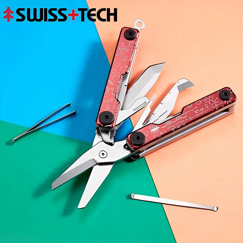 

SWISS TECH 12-in-1 Mini Walking EDC Folding Scissors Multi-Tool Portable Outdoor Camping Camping Leisure Gear