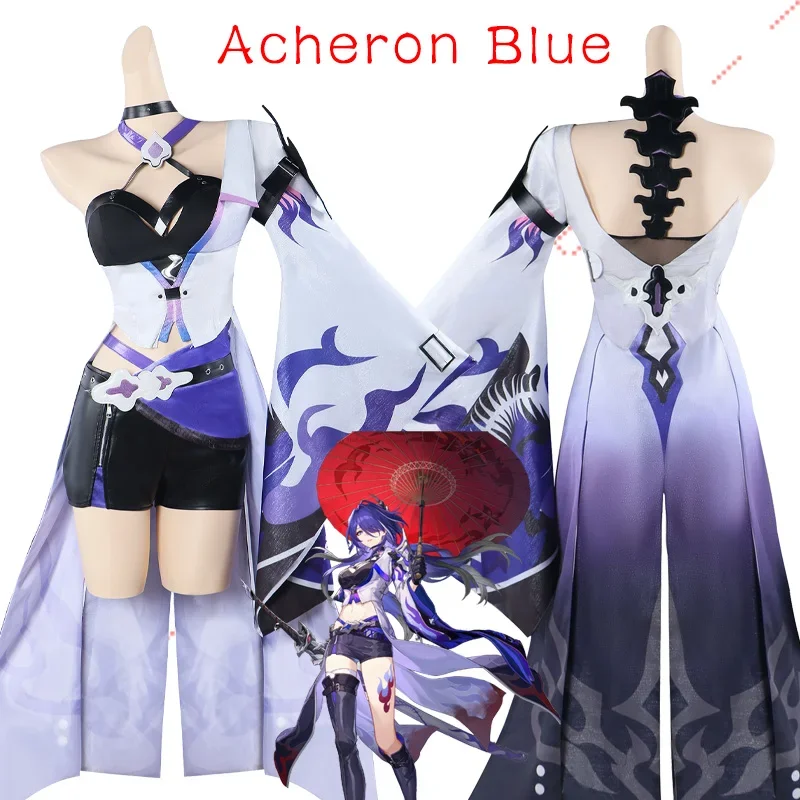 Acheron Cosplay Game Honkai Star Rail Red Acheron Cos Costume Dress Wig Shoes Full 2thSet Women Role Play Carnival Party Clothes