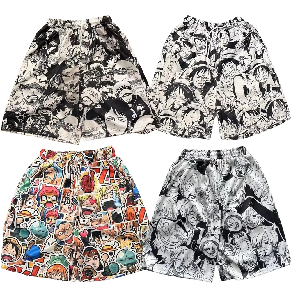 One Piece Monkey D Luffy Zoro Ace Sanji Law Anime Figure Shorts Men\'s Summer Loose Home Pajamas Casual Pants Couple Beach Shorts