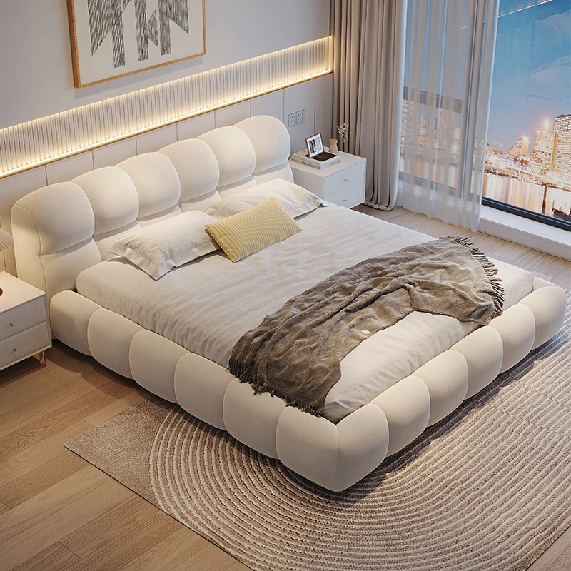 

Modern Twin Minimalist Bed Cream High End Lazy Design Small Family Confortable Bed Aesthetics Quality Wedding Muebles Furniture