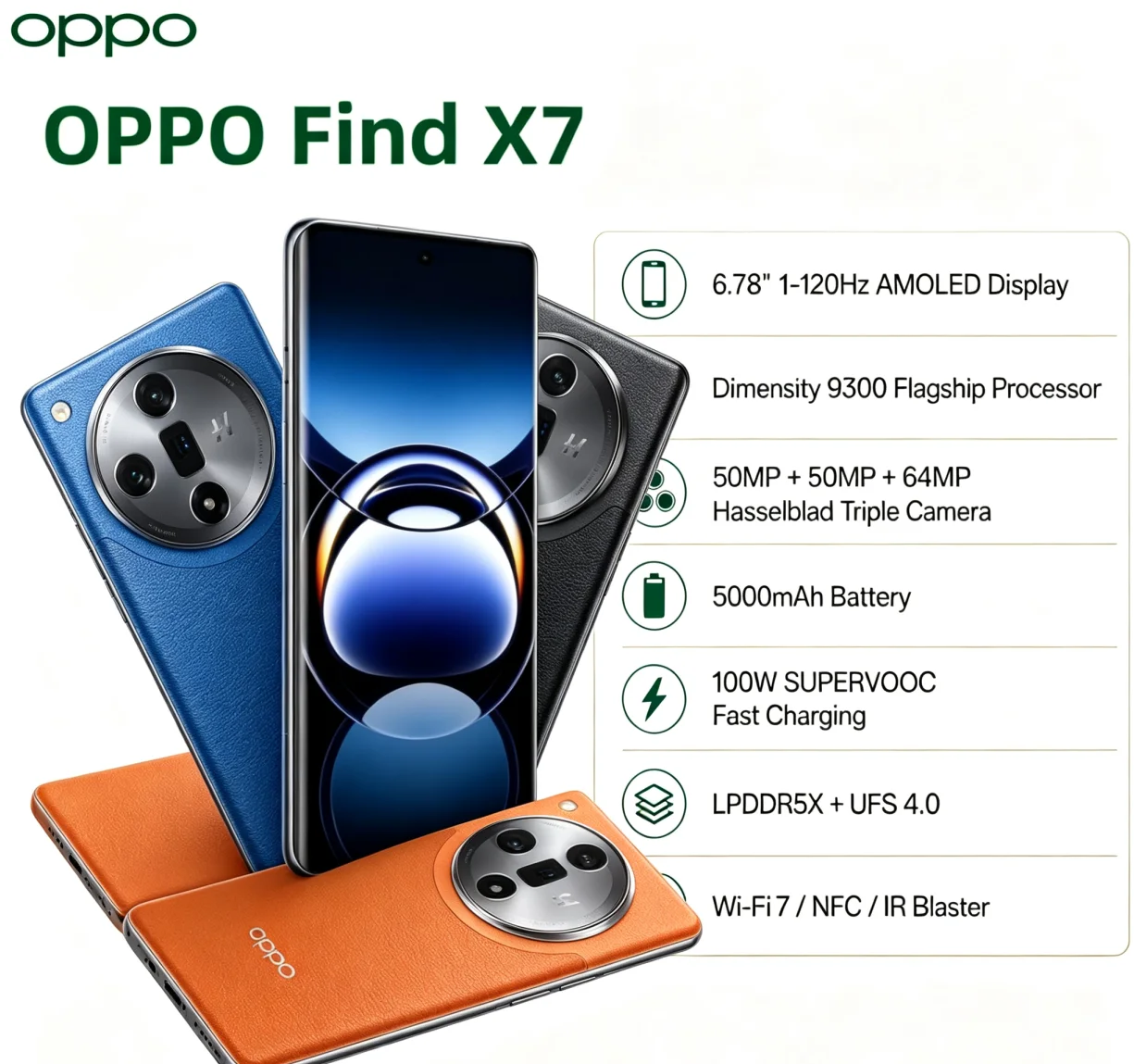 Popular 2026 OPPO Find X7 5G Global Cellphone 6.78'' Large Screen MediaTek Dimensity 9300 Chip 50MP Main Camera 100W Ultra