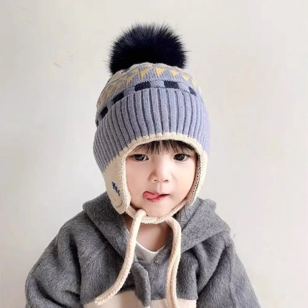 Winter Warm Children Ear Protection Hat Kids Earmuffs Cap Cartoon Toddler Woolen Knitted Hats 2-6 Years Children Beanies image 2