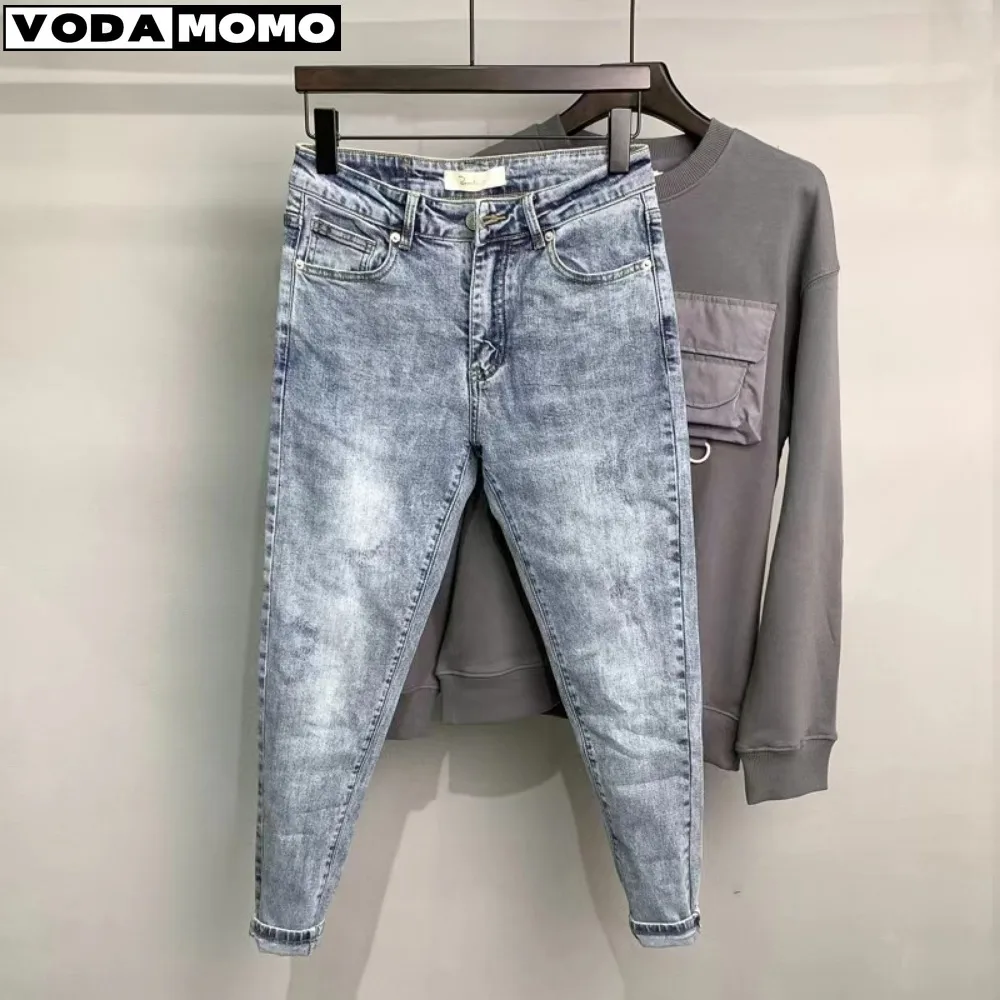 Simple Versatile Summer Old Retro Denim Men's Korean Light-colored Pencil  Men Pants Boyfriend Jeans Men Jeans Pants Slim Fit