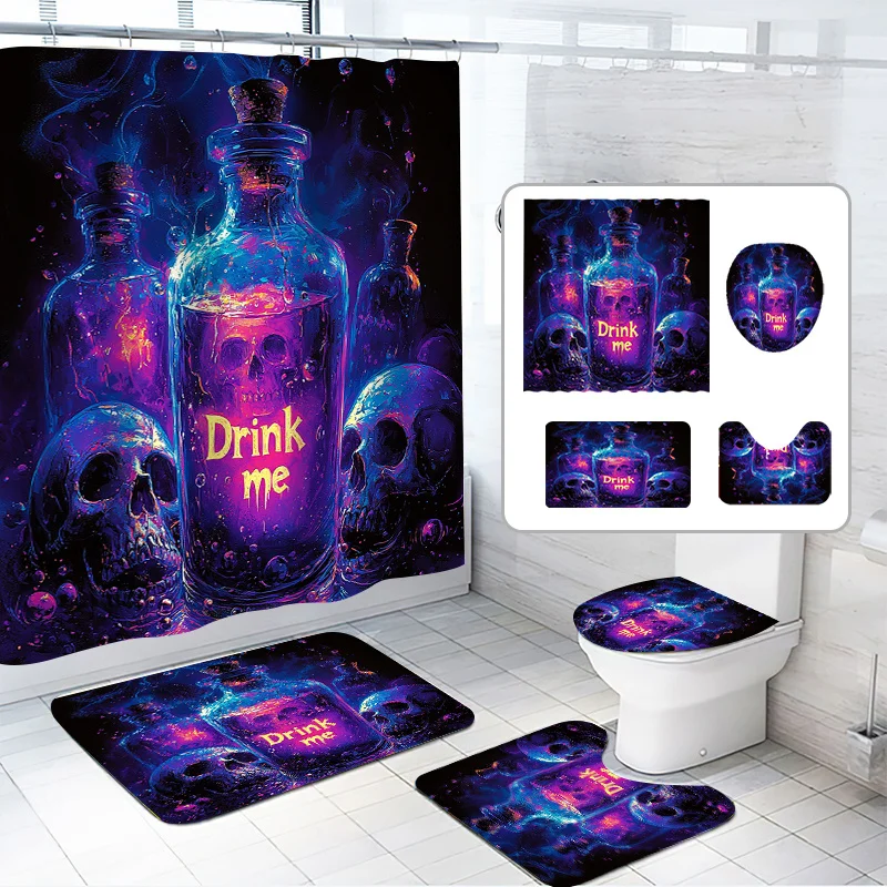 

Набор занавесок для душа с фантазийным черепом — готический дизайн солля и черепом, полиэстер, нескользящий коврик для ванной, чехол на сиденье унитаза, U-образный коврик