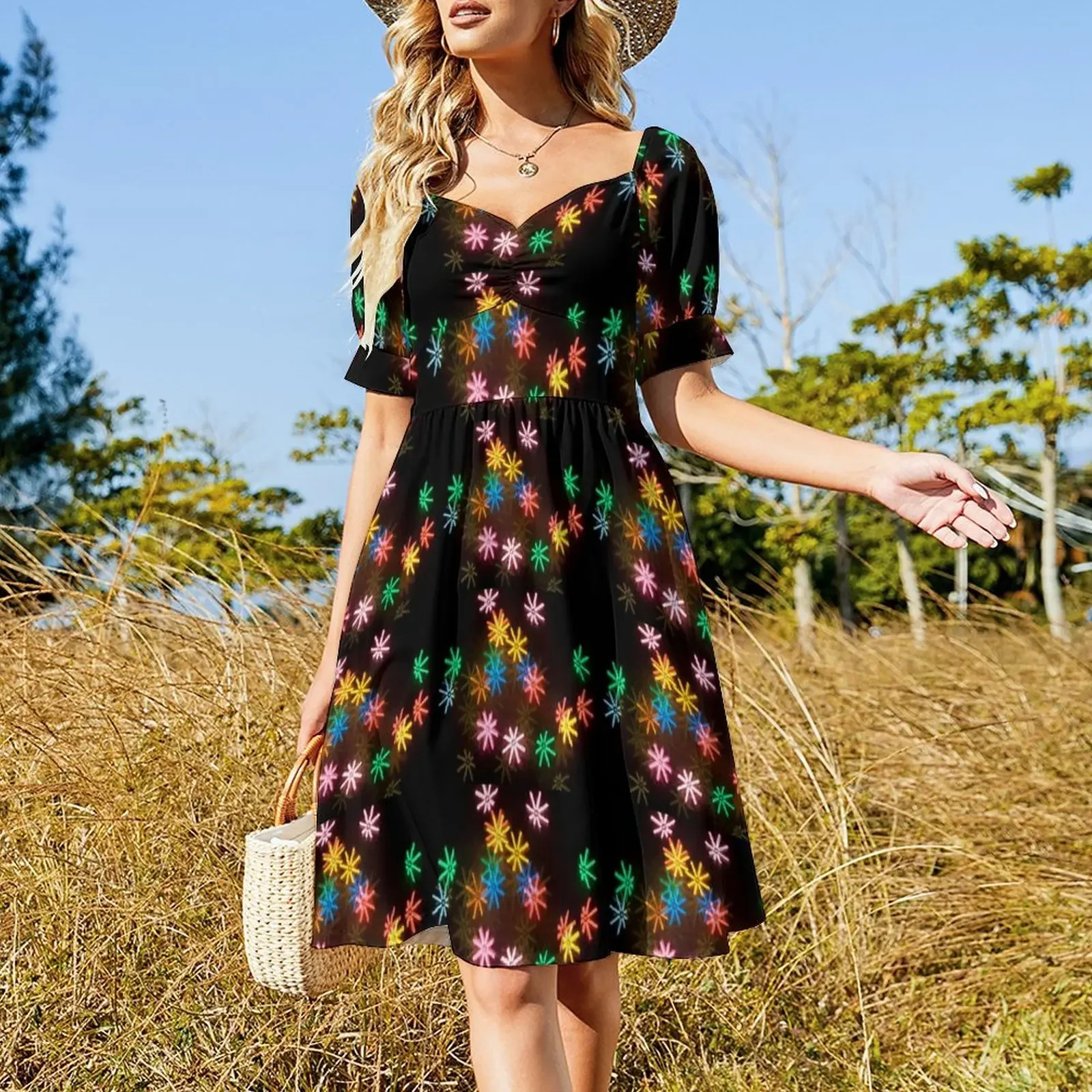 Neon Confetti Party Short-Sleeved Dress women long dresses women's evening dresses