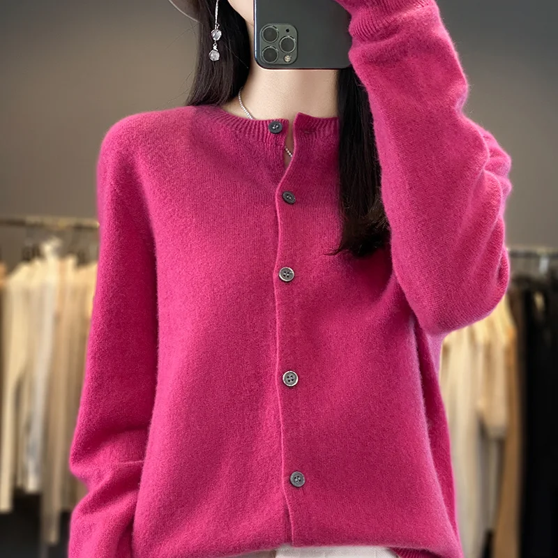 Women\'s 100% Merino Wool Soft Sweater O-neck Solid Color Pullover Autumn Winter Keep Warm Jacket Casual Knitting Basic Tops