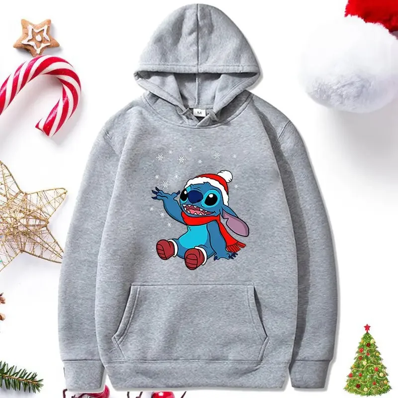 Suéter con estampado de Stitch de Disney para mujer, suéter con capucha Kawaii, ropa de calle, otoño e invierno, navidad