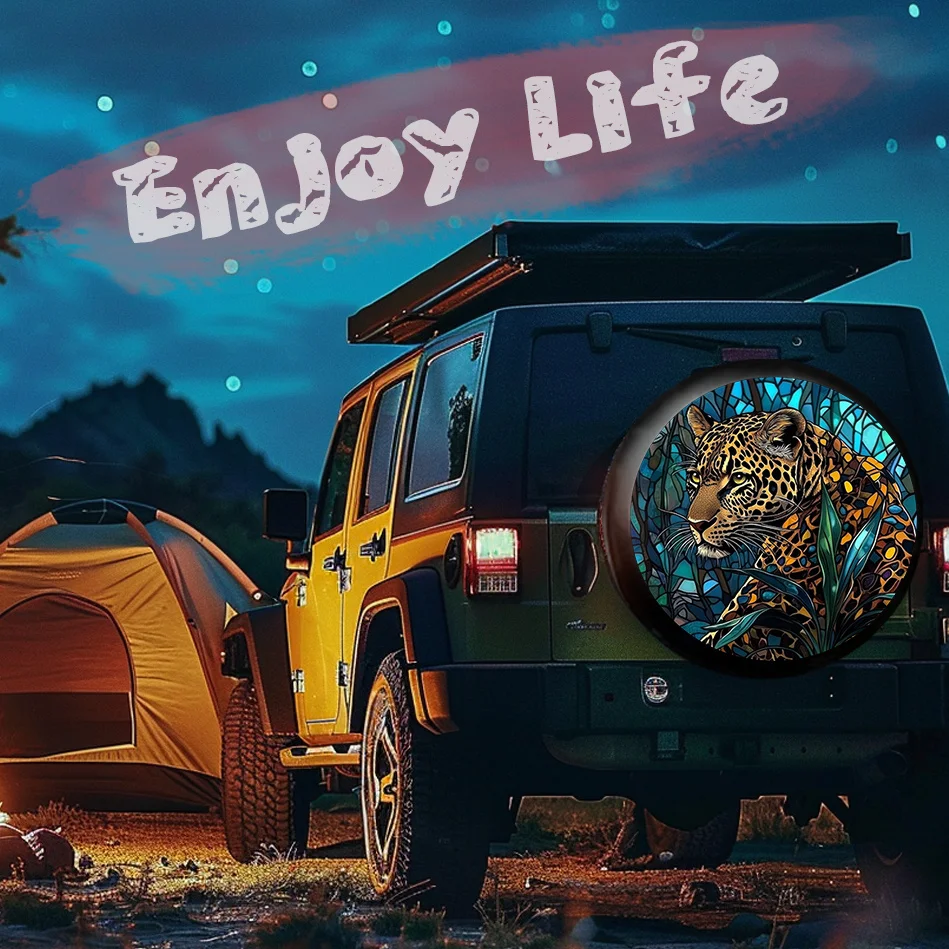 1pc leopardo vitral design capa de pneu sobressalente caber 2834 Polegada para rv, caminhão, suv, reboque durável tecido poliéster poeira p