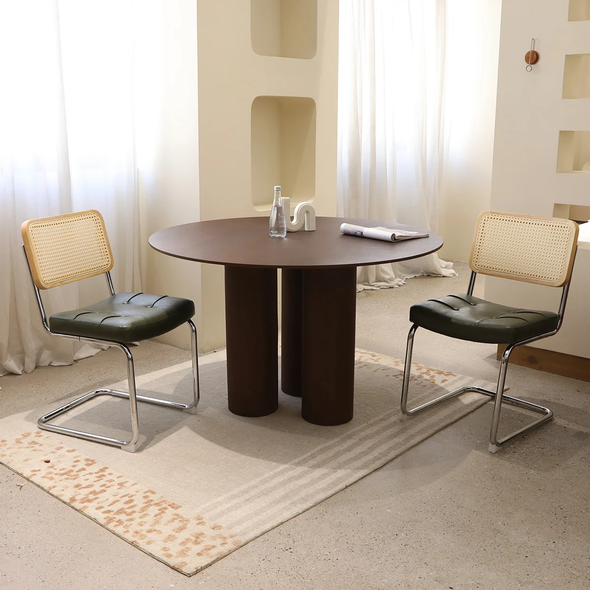 Dining Chairs Set of 2, Faux Leather Rattan Side Accent Chairs with Chrome Legs, Modern Mid Century Breuer Designed Chairs