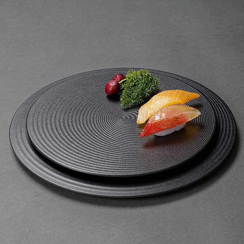 Black Plate Sushi Restaurant Canteen Pasta Pizza Dish Fast Food Melamine Tay Tableware Set Cafeteria Rectangular Flat Salver