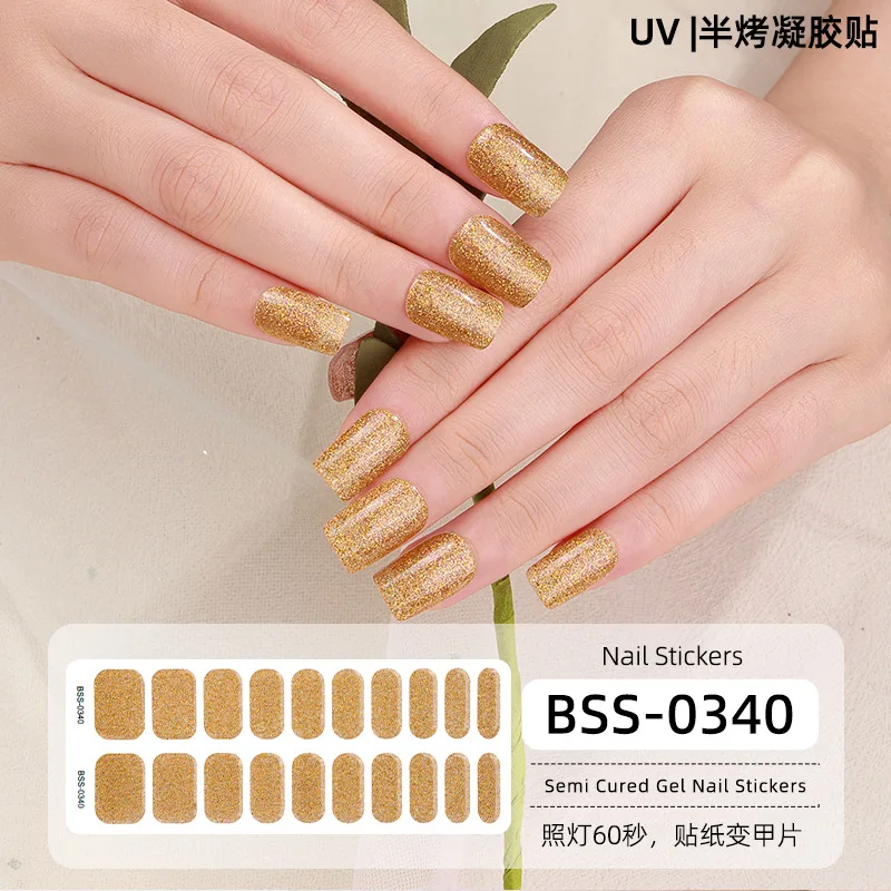 20 Strips New Solid Color Onion Powder Gel Stickers Semi-cured UV Gel Nail Stickers Full Paste Decals  Nail Wraps UV Lamp Need