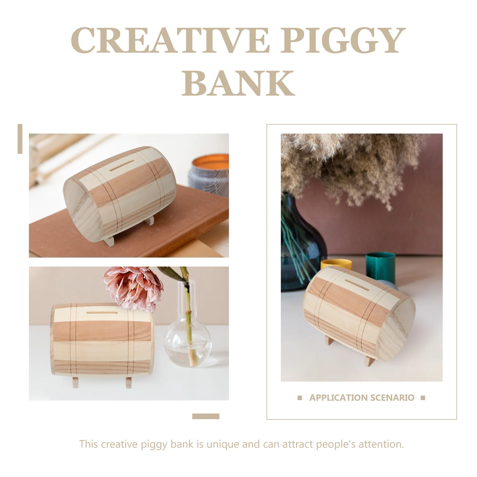 

Wooden Real Wood Saving Pot for Kids with Cute Design Decoration Home Desk Coin Storage Box Gift for Children Birthday Present