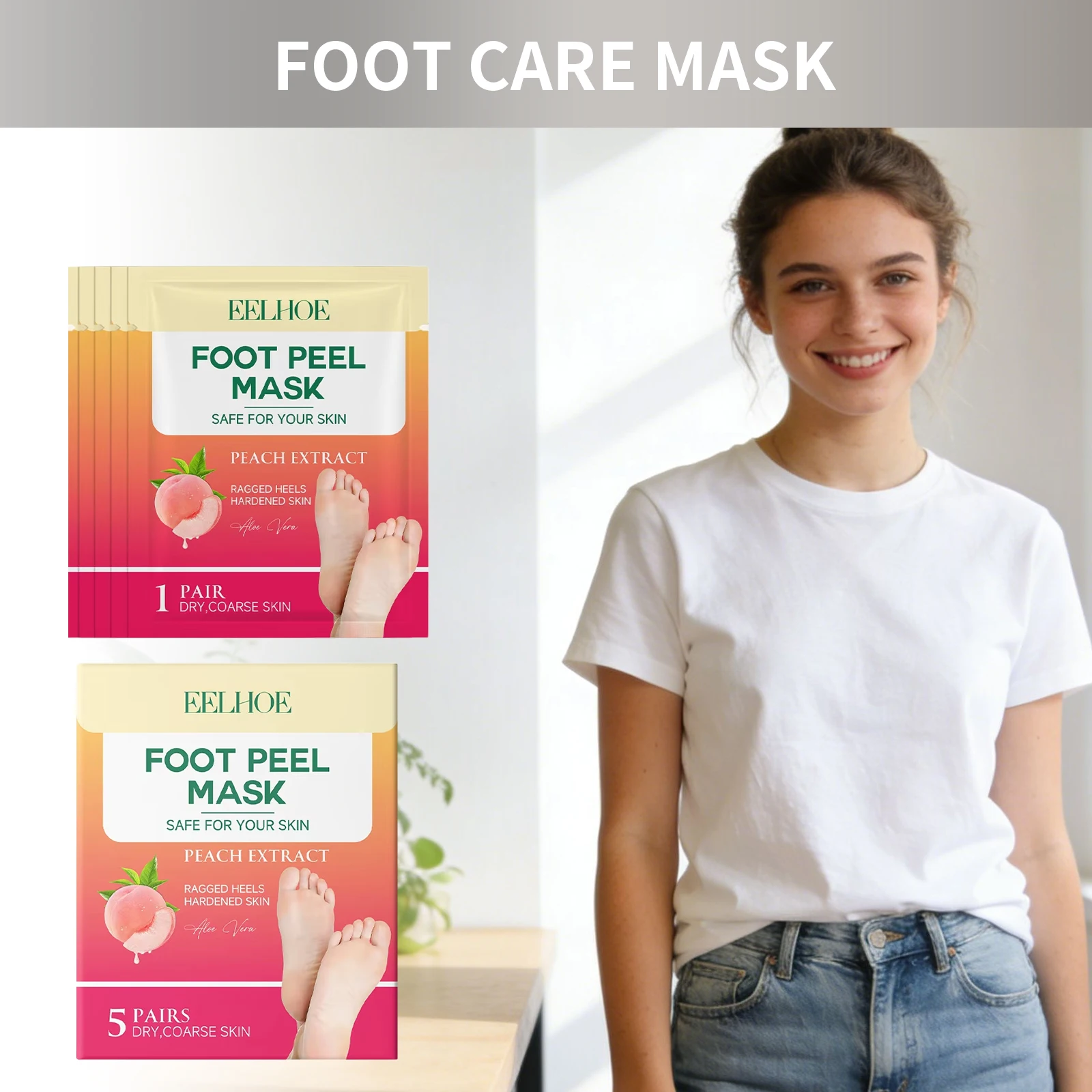 

OCEAURA Peach Foot Care Mask Exfoliate Remove Dead Skin Eliminate Foot Odor Improve Roughness Repair Cracks Foot Nourishing Mask