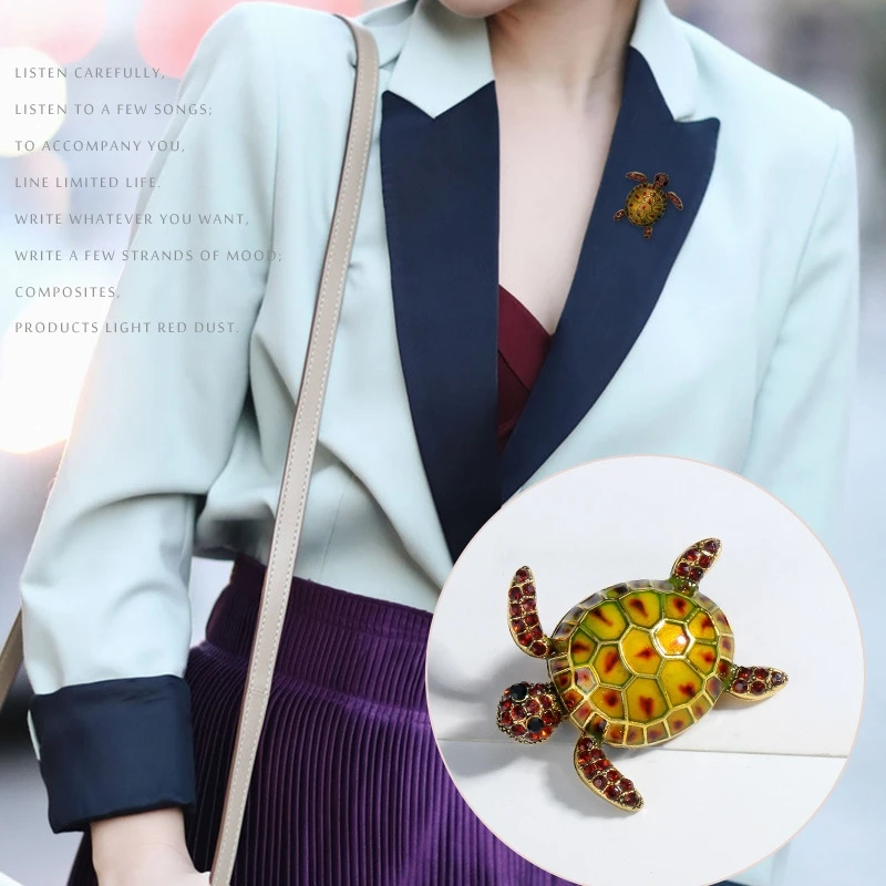 Trendy Rhinestone Enamel Turtle Brooches For Women Luxury Design  Animal Casual Office Party Brooch Pins Jewelry Gift