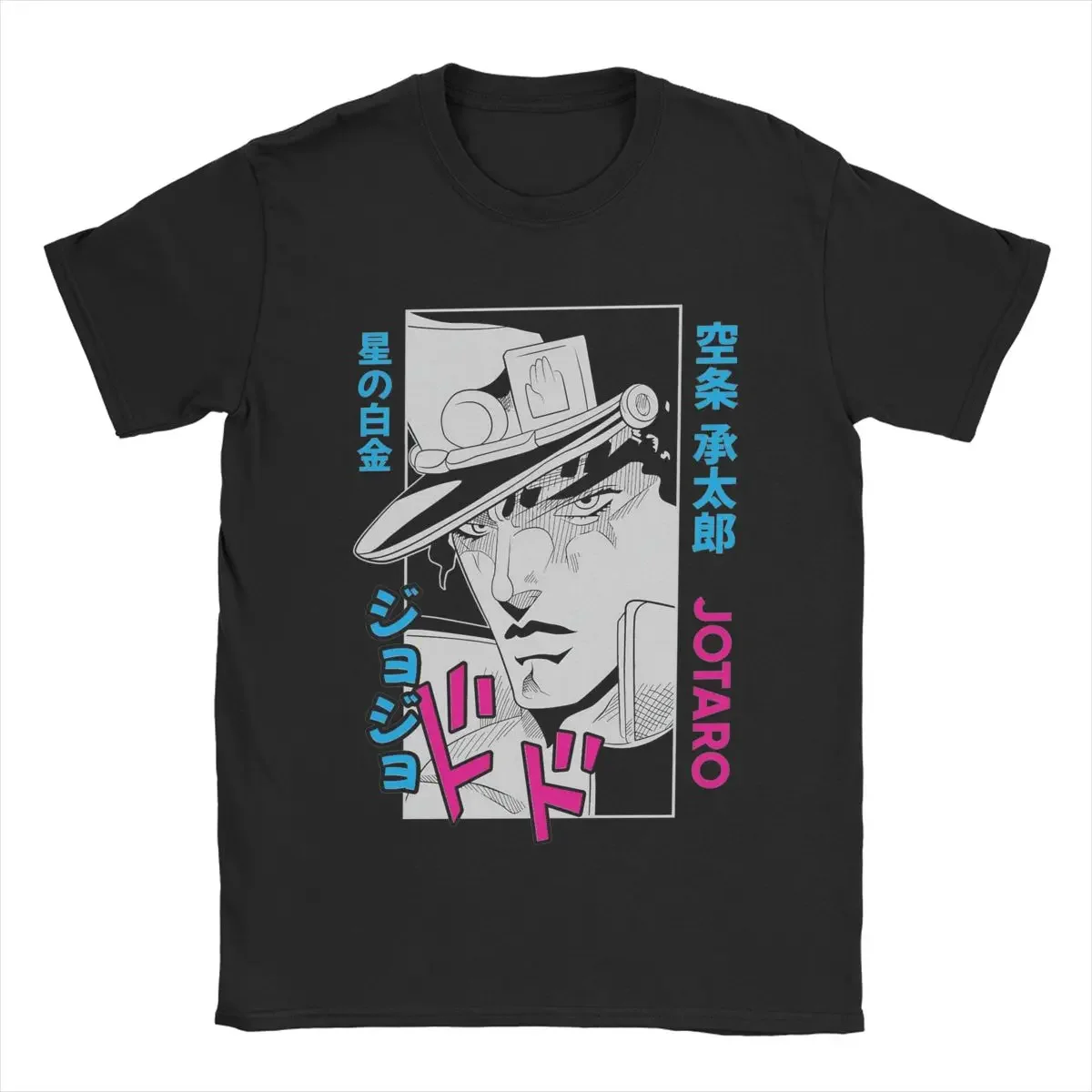 JJBA Anime Men T Shirts Kujo Jotaro Fun Tees Short Sleeve O Neck T-Shirt Cotton Original Clothing