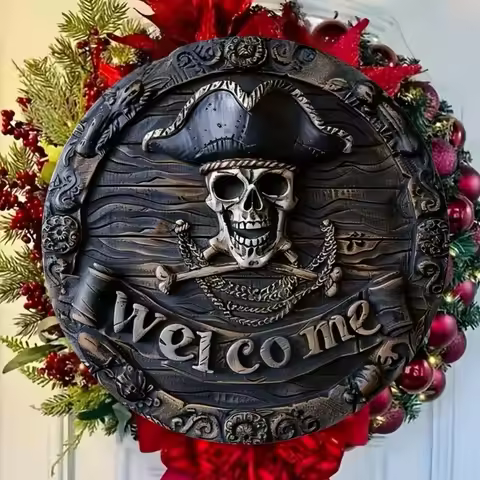 Transform your home door decor with this Pirate Skull Welcome Sign.Halloween decor and a great gift idea.