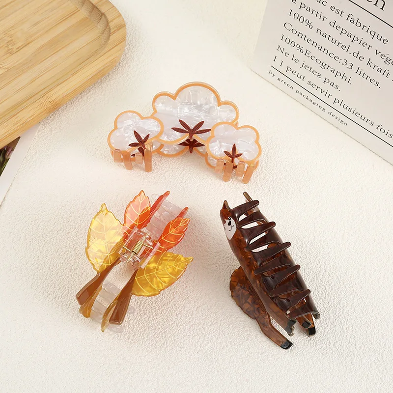 Creative Horse Maple Leaves Alpaca Printed Acrylic Hair Claw Clip For Women Retro Animal Crab Clamp Hair Accessories Tool Gifts