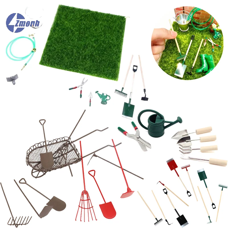 1Set Simulation Dollhouse Miniature Shovel Hoe Pitchfork And Water Pipe Repair Tool Play Fairy Garden Accessories Farming Tools