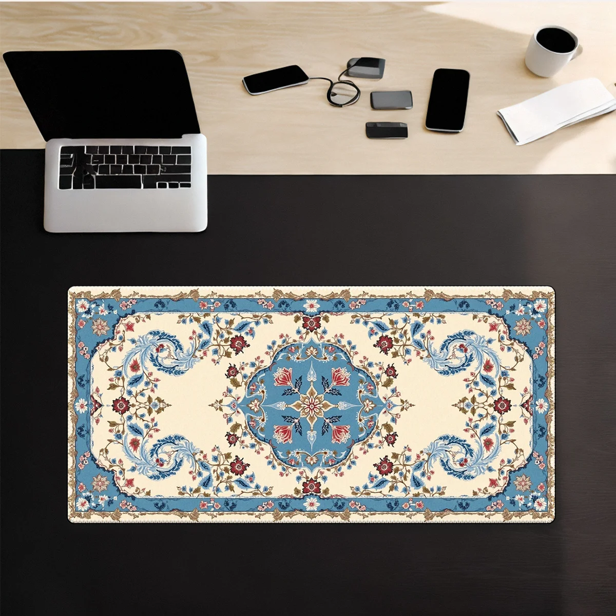 

Retro Persian-style carpet with floral mousepad and anti-slip rubber base are easy to clean and suitable for office and study