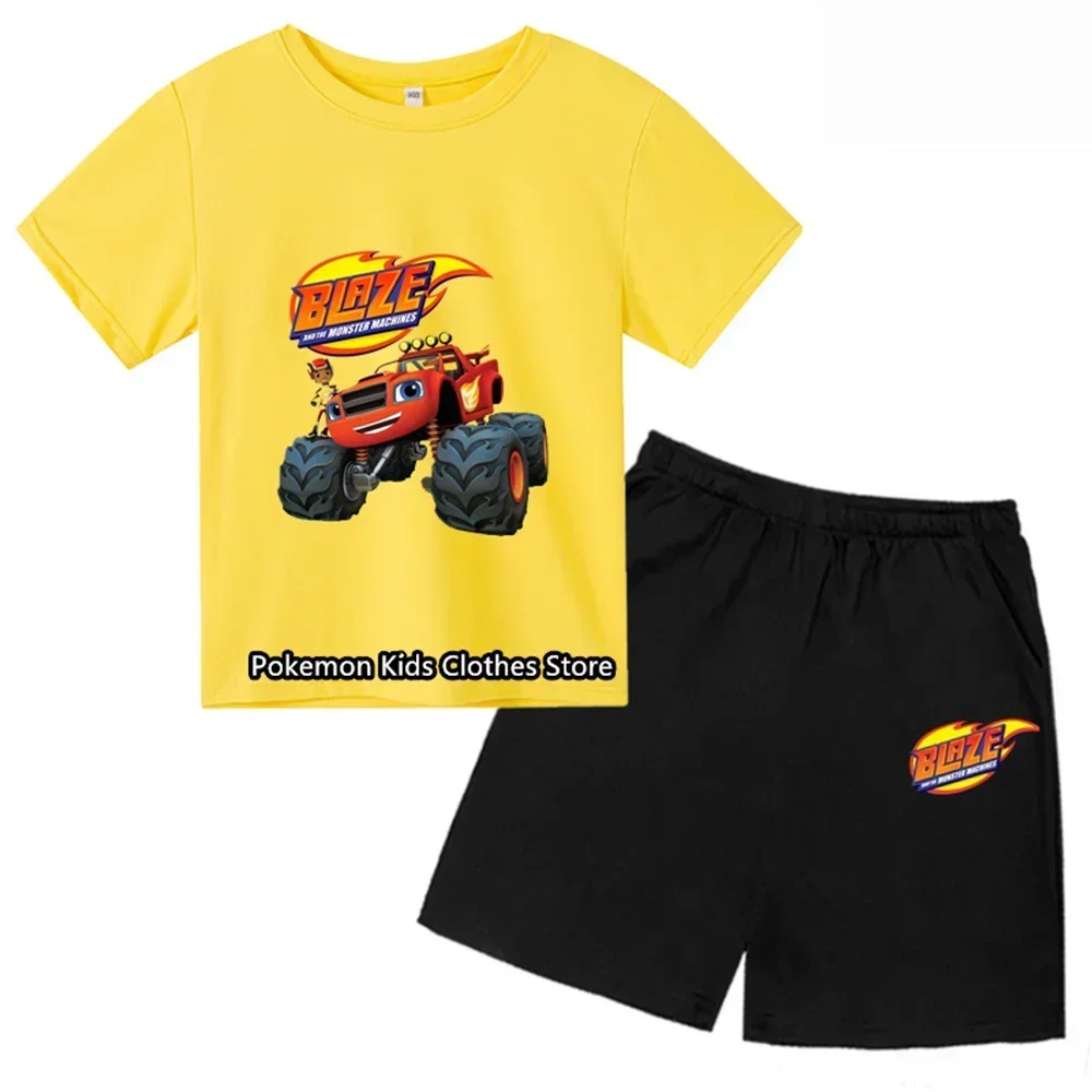 Blaze and the Monster Machines T-shirt Set Children Girl Cartoon Tees Anime Summer Top Themed Birthday Clothes Short Sleeve