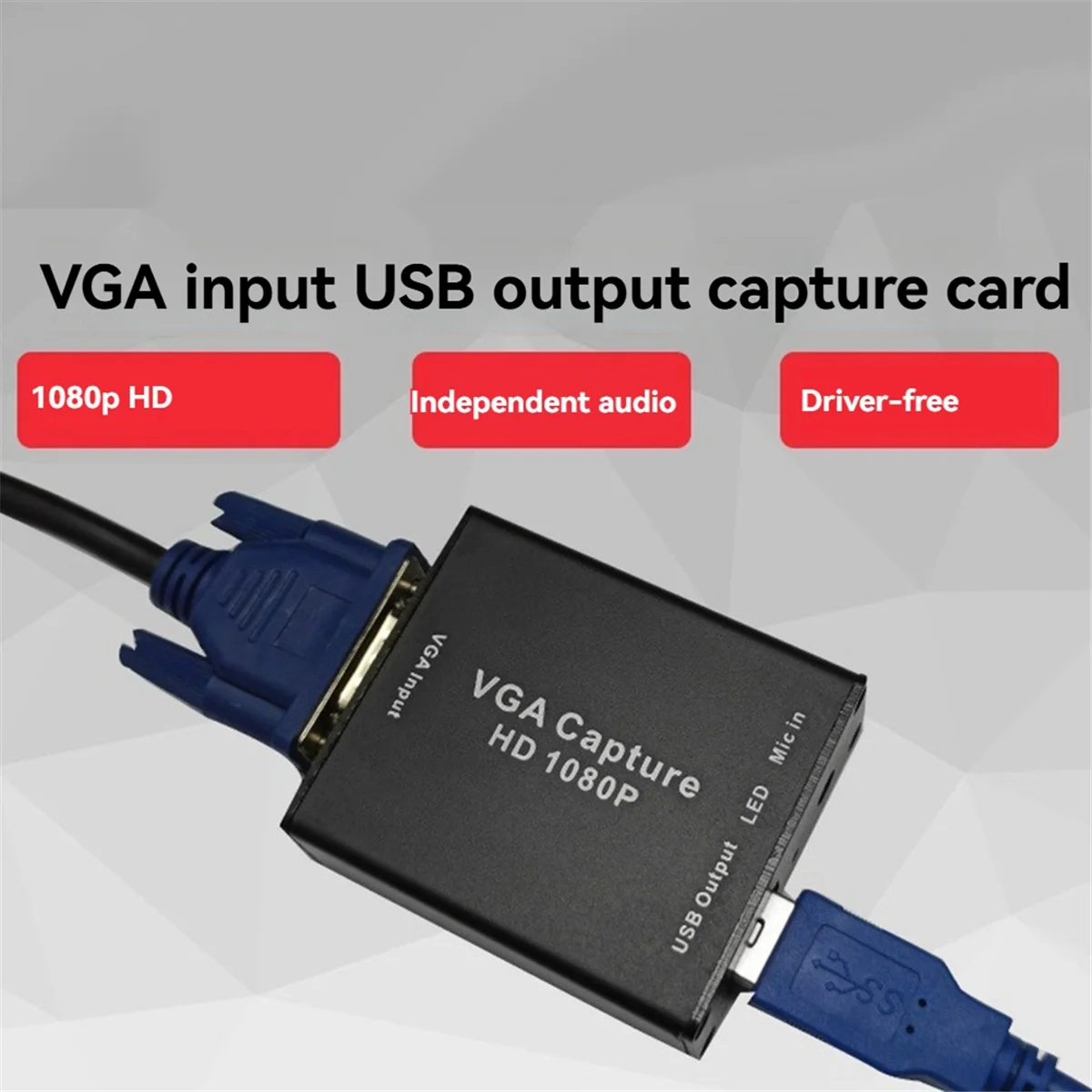

T35C VGA to USB Adapter Converter with Audio Video Capture Card Surveillance Video Capture Card 1080P Drive-Free