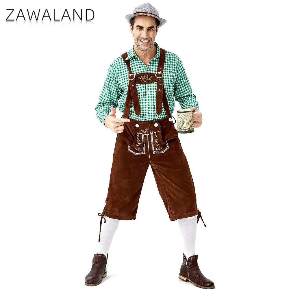 Zawaland-Conjunto de camisa a cuadros de Festival de cerveza para hombre, mono divertido de fiesta de vacaciones para adultos, traje de Cosplay de moda, ropa de rendimiento