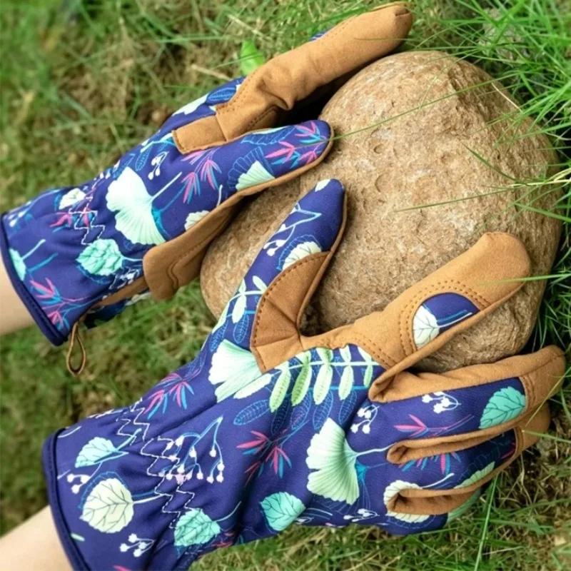 Gardening Thicken Gloves for Women Breathable Leather Anti-slip Gloves with Grip Thorn-Proof Puncture-Resistant Work Gloves