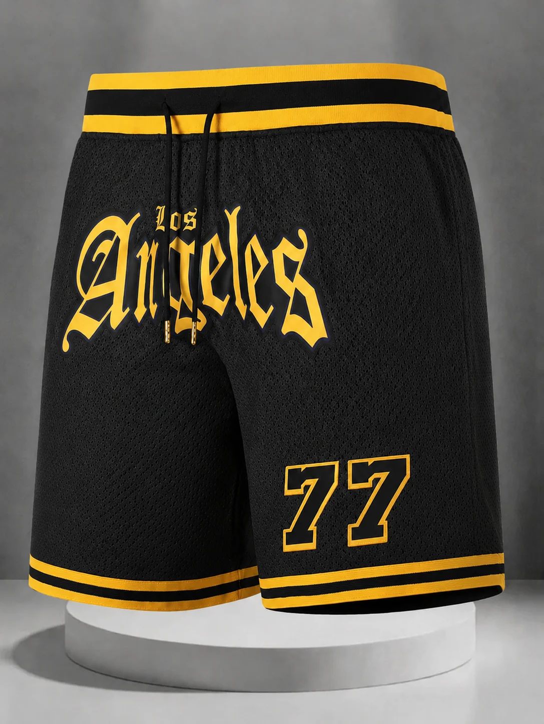 Pantalones Cortos de Malla Estilo Retro de los Lakers 2026 en Oferta, con Estampado de "Los Angeles" y el Número 77, para Hombres y Niños